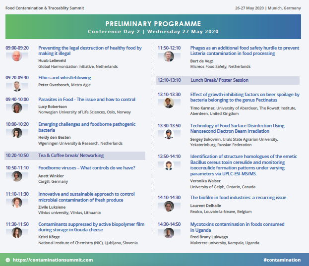 foodprogroups's tweet photo. Check out the preliminary programme on the Day 2, 27th May,020 in Munich. 
We have a stellar line-up of speakers. 

To join, register now on https://t.co/8VV6mQIYno

#Foodsafety #Contamination #foodfraud #traceability #foodsafetymatters #FCTS2020 https://t.co/RcO59fvRgS