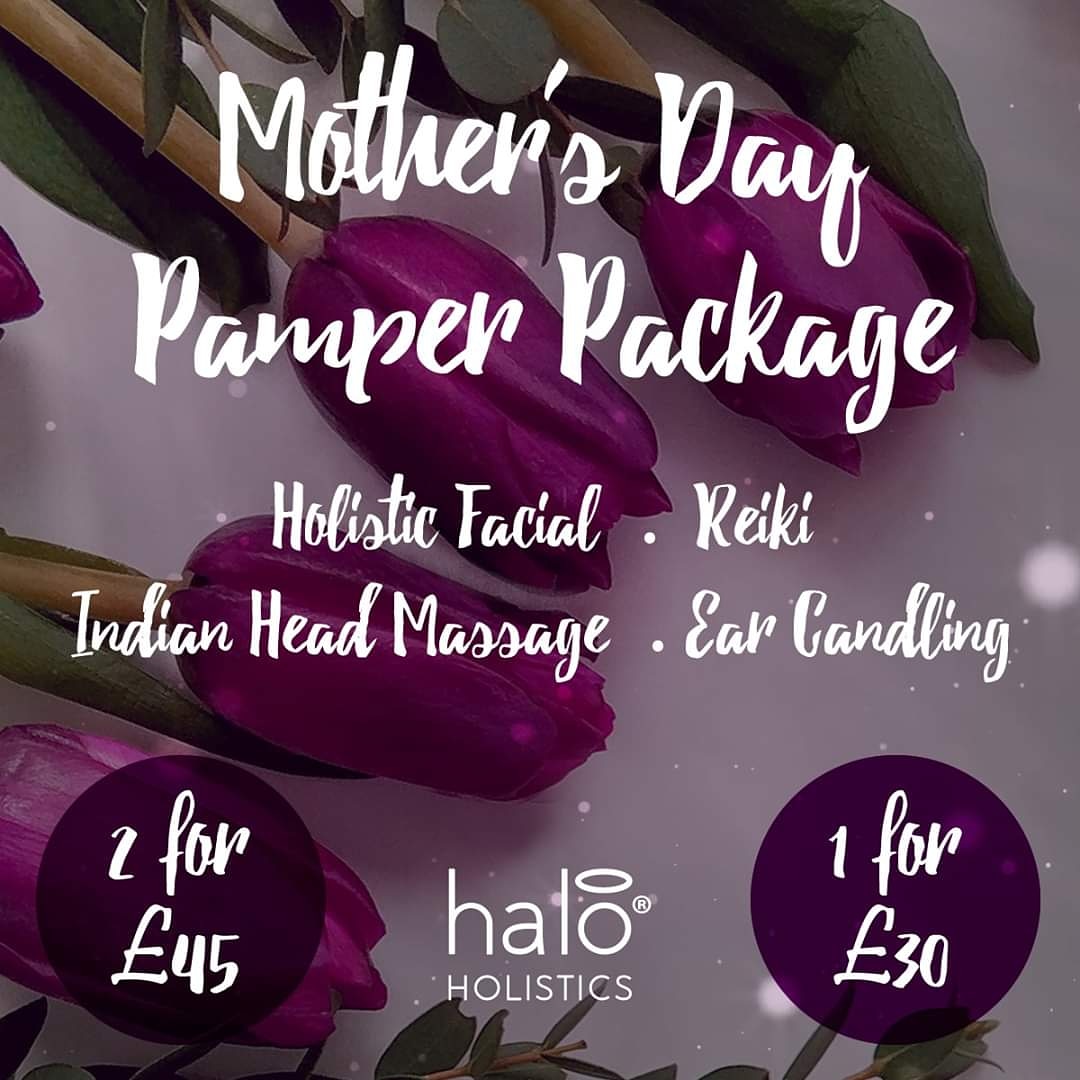 haloholistics's tweet image. MOTHER'S DAY PAMPER PACKAGE

Choose from 2 of the following treatments for £45
Choose from 1 of the following treatments for £30

💜 Holistic Facial
💜 Indian Head Massage
💜 Reiki
💜 Ear Candling

Voucher to be sent via email or a printed voucher can be posted.