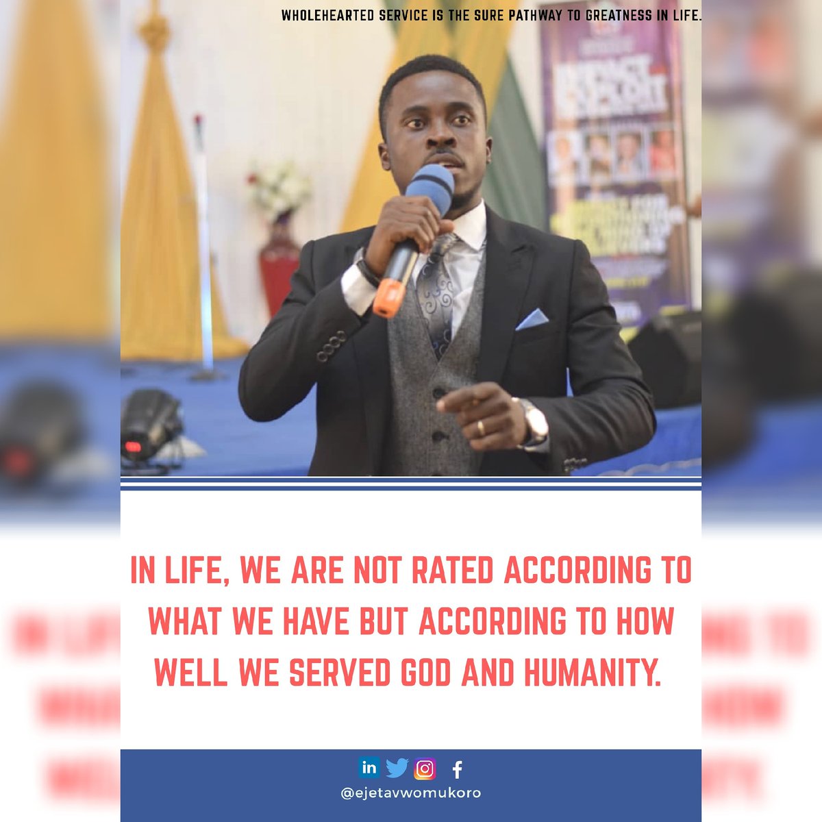 ejetavwomukoro's tweet image. In Life, we are not rated according to what we have, but according to how well we served God and Humanity.

#service 
#Godandhumanity 
#emta
#transforminglives
#fufillingdestinies
#ejetavwomukoro