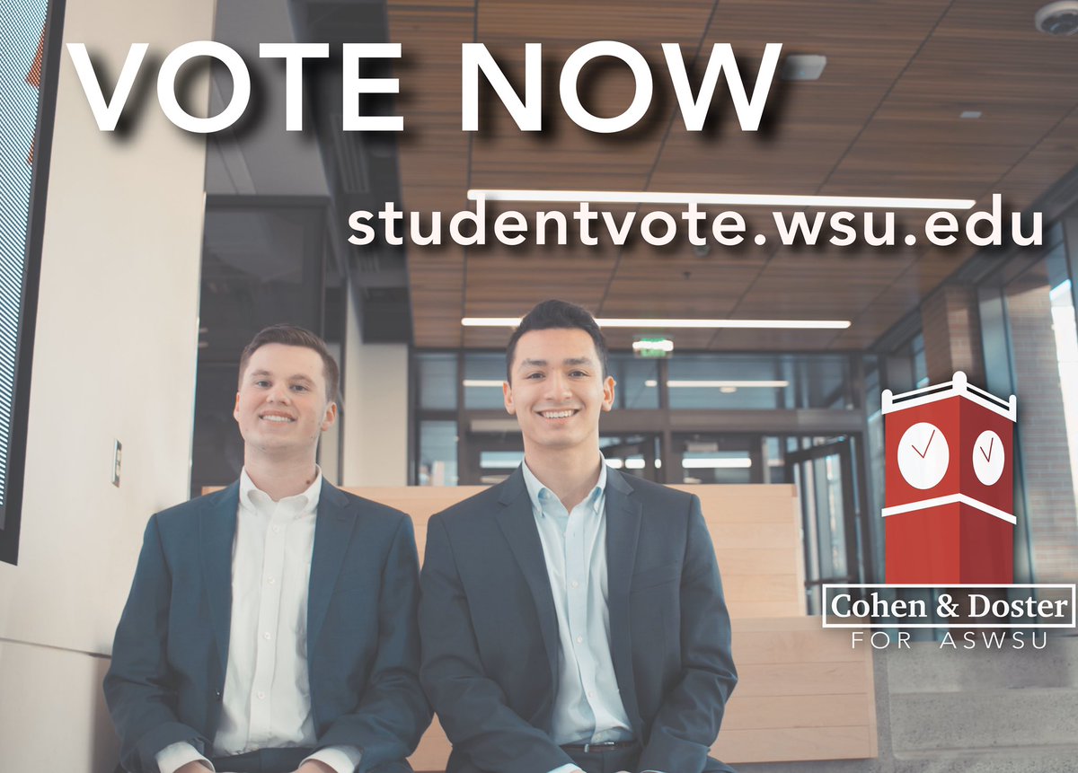 cohendoster2020's tweet image. Cougs, ballots are open! Vote Cohen &amp;amp; Doster for ASWSU President and VP at studentvote.wsu.edu #TimeForProgress
