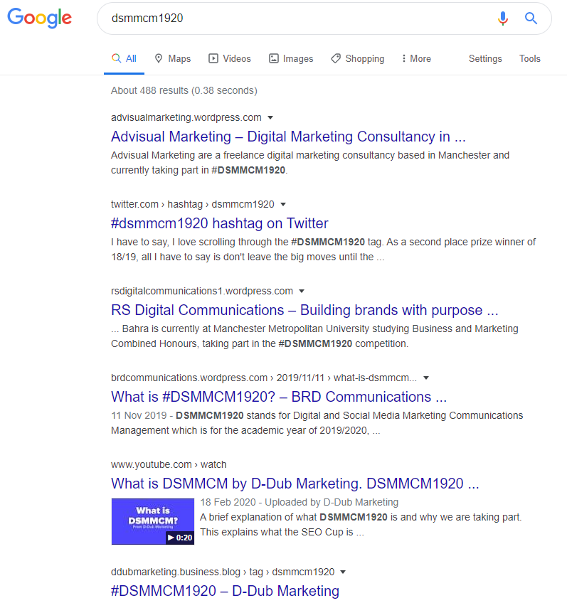 JoBodley's tweet photo. #DSMMCM1920 students, it's time for another @Optimisey #SEOcup update! This week @AdvisualM takes the top spot - with @RSDigitalCommu1, @BRDcommunicati1 and @ddub_marketing all snapping at their heels! https://t.co/Ydvx7siKEq