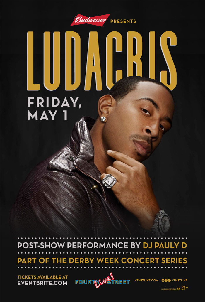 4thstlive's tweet photo. DON’T MISS OUT 🚨 @Ludacris is coming to Fourth Street Live! on Friday, May 1 with a post-show performance by @DJPaulyD!

Tickets go on sale Friday, March 13 at 10AM ⬇️
🎟https://t.co/OYGHldnjmI
#DerbyWeekConcertSeries https://t.co/tJNGHLj9uN