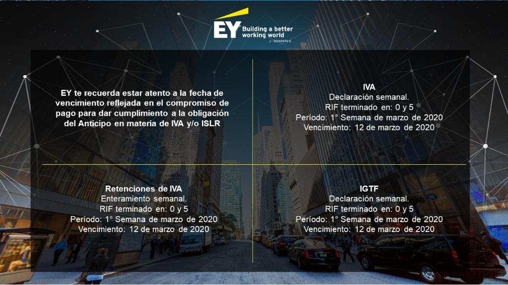 EY_Venezuela's tweet photo. EY te recuerda cumplir con las próximas obligaciones tributarias: #EYVenezuela #Outsourcing #Venezuela #AnticipoIVA #AnticipoISLR #IVA #ISLR #RIVA #RISLR #ISAE https://t.co/1bKluHRD3i