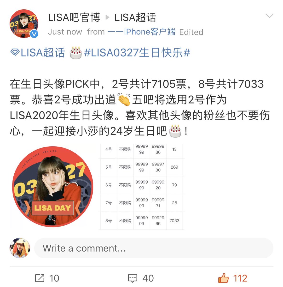 PThmk2's tweet photo. ลิซ่าบาร์ปิดโหวตแล้วววว 🎉🎉 ดิสที่ใช้วันเกิดน้องลิซคือ ....  #블랙핑크 #리사 #リサ #ラリサ #ลิซ่า  #LISA #LALISA @ygofficialblink https://t.co/p7rxg87JHF