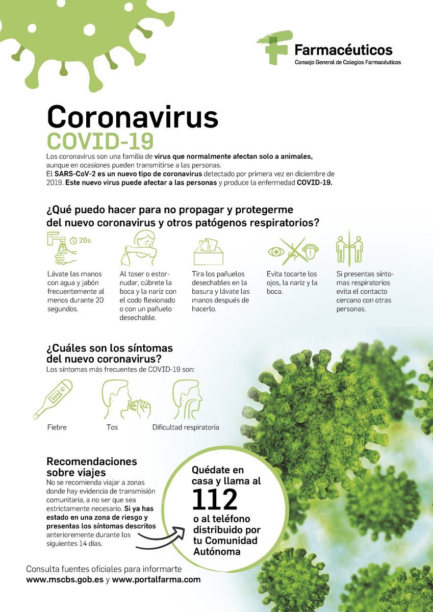 Procedimiento de actuación en la Farmacia Comunitaria en casos de infección por COVID-19 y cartel para las farmacias. Más información en portalfarma.com/Profesionales/… #COVID19espana