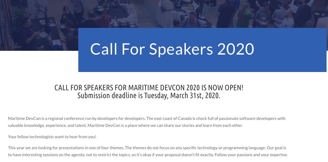 We've already received some amazing session submissions for this year's #maritimedevcon, did you submit yours yet? maritimedevcon.ca/call-for-speak…