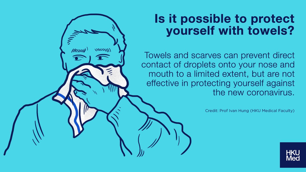 Q: Is it possible to protect yourself with towels?A: Towels and scarves can prevent direct contact of droplets onto your nose and mouth to a limited extent, but are not effective in protecting yourself against the new  #coronavirus. #knowthefacts  #COVID19