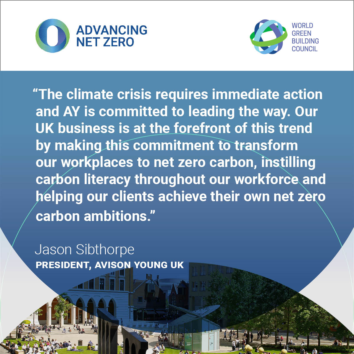 AYUKViews's tweet photo. @AvisonYoung UK has pledged to become net zero carbon in operation by 2030, signing the @WorldGBC "Net Zero Carbon Buildings Commitment".
Read more: https://t.co/zvU0SSvCu9
#netzero #climateaction #netzerobuildings #2030 https://t.co/injGrV29wC
