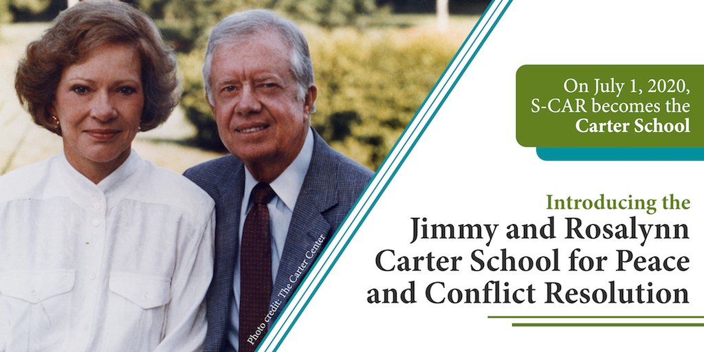 GMUCarterSchool's tweet photo. We are happy to announce that on July 1, 2020, we will become the Jimmy and Rosalynn Carter School for Peace and Conflict Resolution. The name serves as a tribute to the Carters’ commitment to the peaceful resolution of conflict worldwide. https://t.co/xwtJpPahak #GMUCarterSchool https://t.co/eKK18DnJ2L