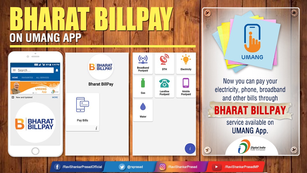 rsprasad's tweet photo. Bharat BillPay service on Umang App allows you to pay your electricity, water, phone, broadband and other bills instantly and with ease. 
UMANG App offers 623 services from 116 departments in 23 states.
#DigitalIndia https://t.co/cOrGPhZ1kq