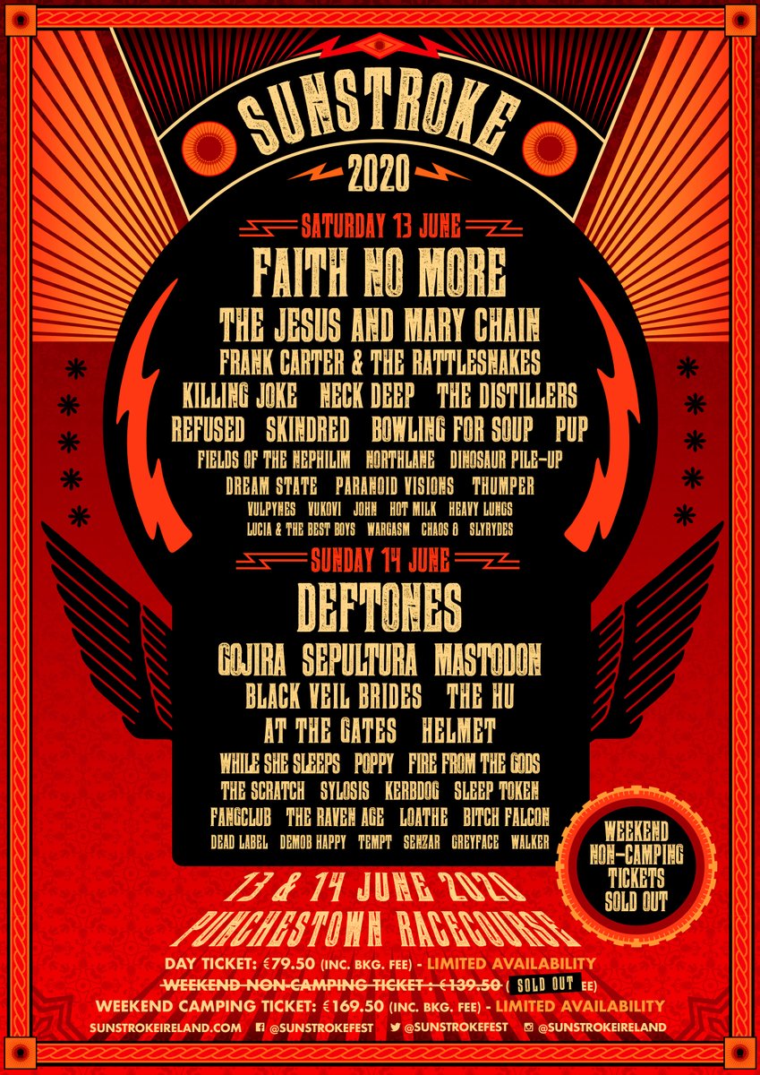 ✵ 𝗧𝗜𝗖𝗞𝗘𝗧 𝗨𝗣𝗗𝗔𝗧𝗘 ✵

⛔️General Admission 2 Day:
SOLD OUT
✅Weekend Camping (Over 18s **):
LIMITED 
✅Single Day:
LIMITED

➤ Secure camping/day tickets over at bit.ly/SUNSTROKE-TM 🔥

** Please note - Camping is for ages 18+ only, with access from 9am Saturday