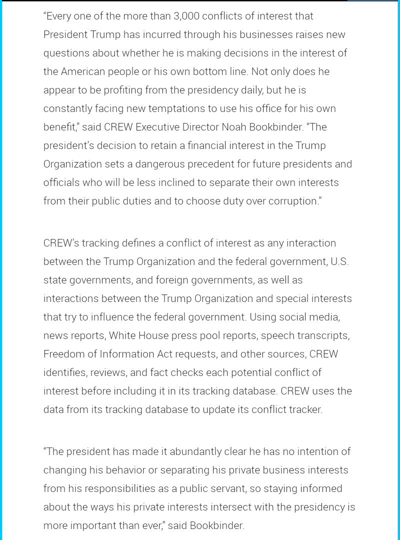  #Trump  #TrumpAdministration  #CriminalInChief  #Corruption  #LiarInChief  #TrumpCrimeFamily  https://www.citizensforethics.org/president-trump-has-3000-conflicts/