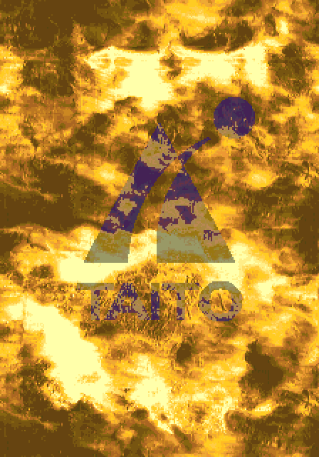 ラスボスを眼下に見下ろす時の雲影はフラッシングで表現された。何故、半透明処理ではないのか?実はF2ボードにはその処理能力はない。滝は半透明でしょう?と思うかもしれないが、実はこれは背景とオブジェクトが重なった部分を別のカラーコードにする特殊な仕様があり、滝やロゴはこれを用いたものだ。