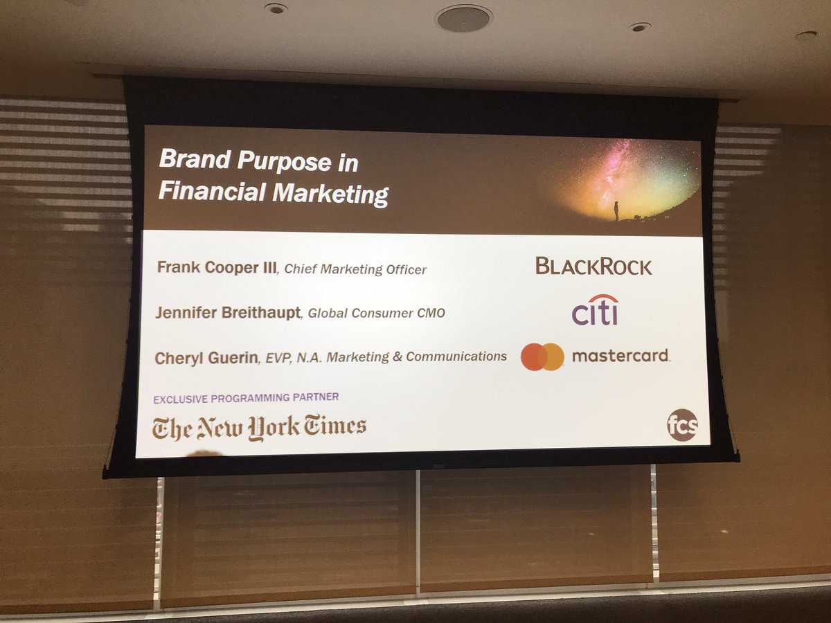 @f3cooper of @blackrock @Cherylguerin of @Mastercard and @JenniferBreith1 of @citi talk about brand purpose in financial marketing at the @theFCSorg breakfast at @nytimes #fcspurpose @TeamTime