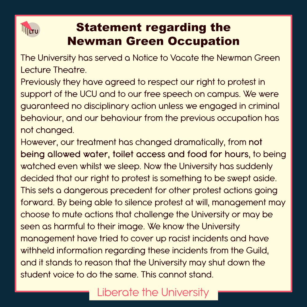 Liberatetheuni's tweet photo. We support students at the University of Exeter and disagree with what @UniofExeter has been doing.
This is a statement from the students at University of Exeter.

#LiberateTheUniversity #CultureStrike #UCUstrike #UCUstrikesback #UCUstrikes https://t.co/TBh8jZY4xE