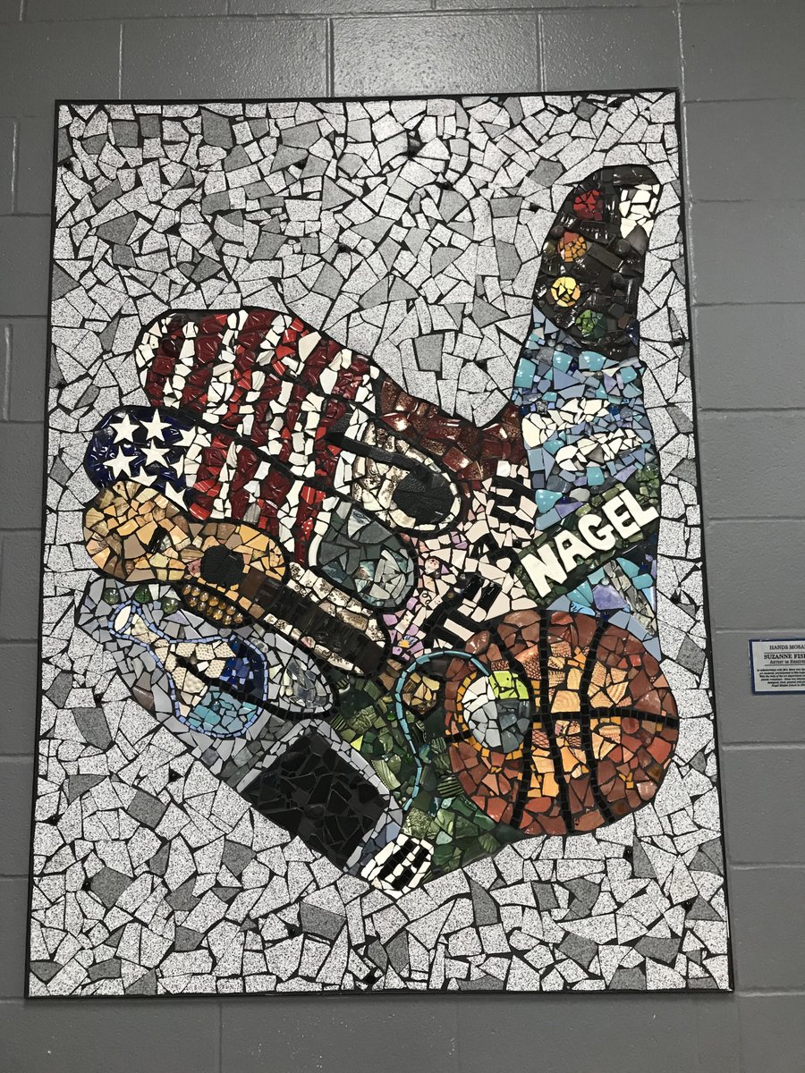 ProfKyleMack's tweet image. "Hands Mosaic, Susan Fisher" 7th-grade students, and parent volunteers were incorporated into this art.  It was given to Nagel 2003-2004 #Nagelbethechange