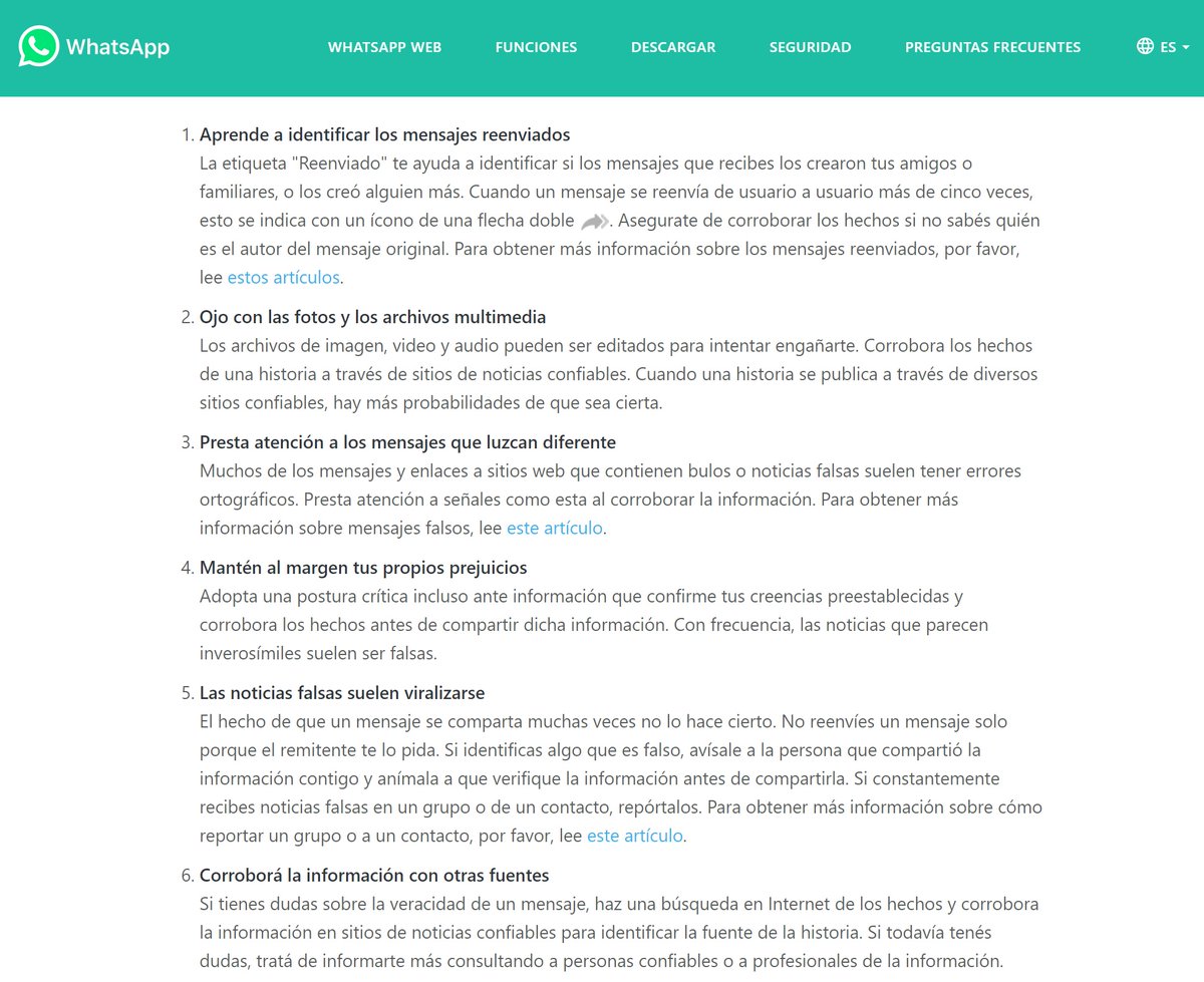 Para que no circulen #bulos en los #Whatsapp del cole y familiares, un poco de pedagogía para aprender a distinguir noticias falsas. #FakeNews faq.whatsapp.com/26000216?lang=…