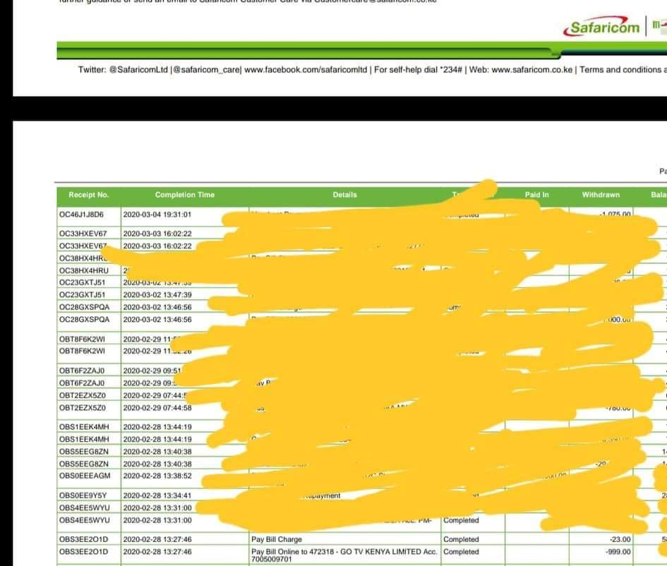 christinemake12's tweet photo. @GOtvKenya 
Look at last row of my mpesa statement as confirmation of payment from 0725368685 https://t.co/kXGmUuSo0y