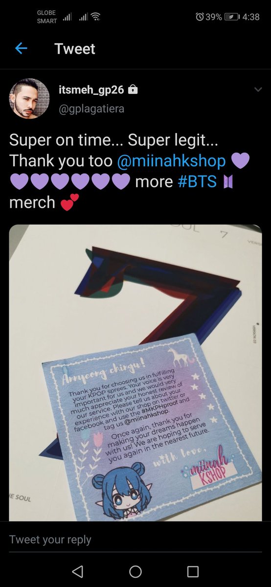miinahkshop's tweet photo. Thank you for the trust. πππ
Sobrang on time niya talaga para sa birthday ni Suga πππ
#MKPHproof https://t.co/BlcEnP7kP8