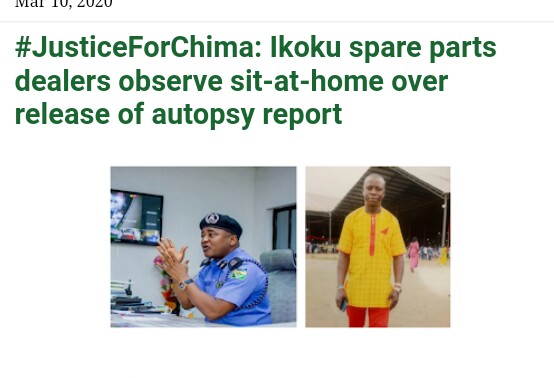 rsreportersng's tweet photo. #JusticeForChima
The Chairman of Ikokwu spare parts market, Mr.Anthony Iwu, has said the marketers will observe a sit at home today, the 10th of March, to press further the demand for the release of the autopsy result conducted on..
https://t.co/sbWsRp7O0q
#RiversStateReporters https://t.co/XuxH0fr9cI