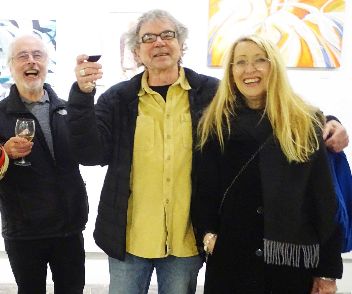 A great start to the Academicians Show at the Penwith Gallery St Ives, Chair Robert Mountjoy and Co Chair Jan Phethean enjoying a toast with artist Anthony Frost.<a href="/SWAcArt/">South West Academy</a> <a href="/Janvierartist/">Jan Phethean</a> <a href="/PenwithGallery/">Penwith Gallery</a>