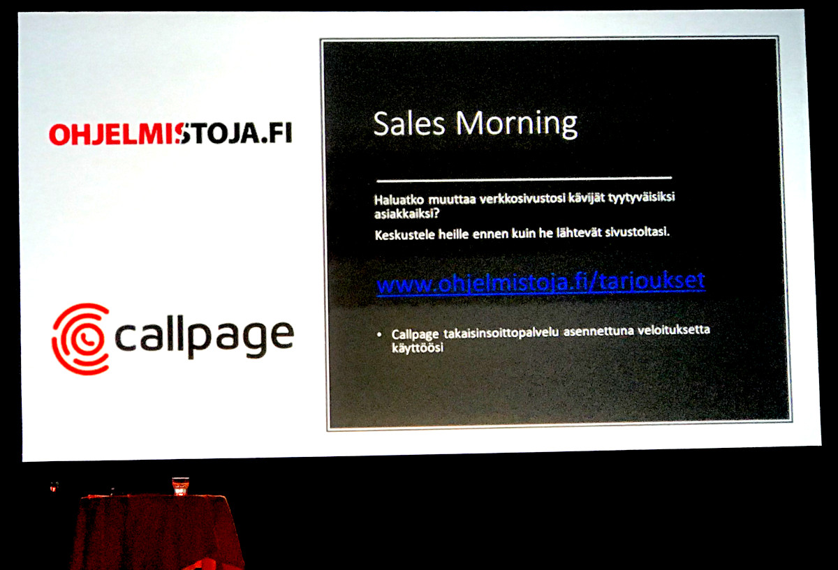 SaaShop_Oy's tweet photo. #CallPage oli tänään esillä myös Vanhalla Ylioppilastalolla @HKISalesAcademy:n #SalesMorning2020 -tapahtumassa, jossa OhjelmistojaFI oli mukana kumppanina. https://t.co/eNBksB0KRL