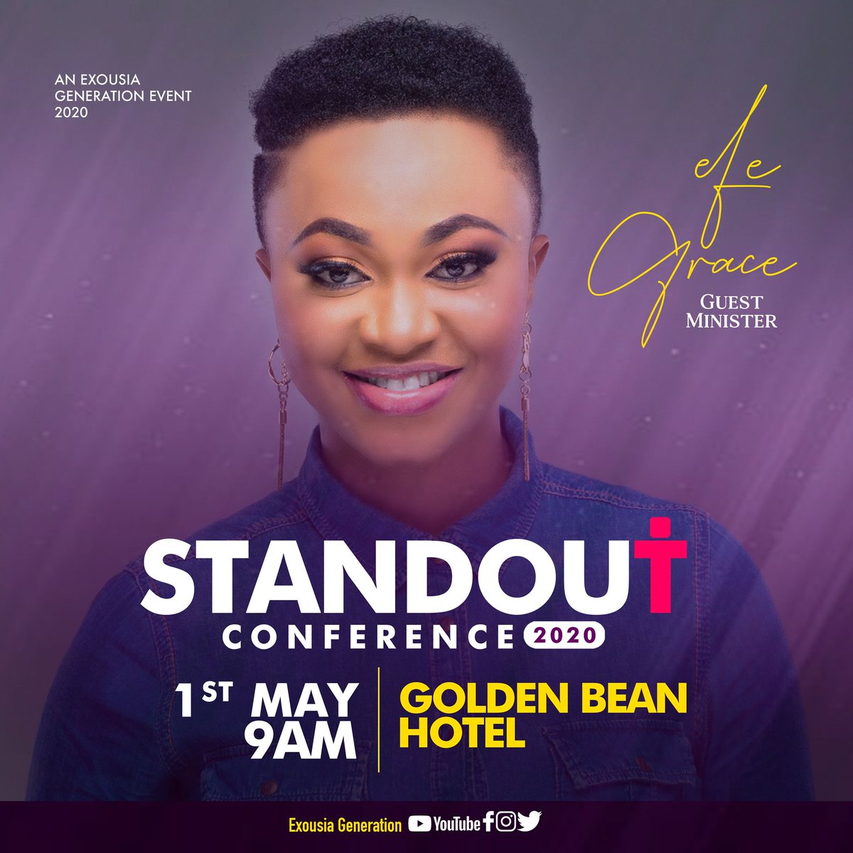 PhilOpokuNelson's tweet photo. Minstrel Efe Grace will be a blessing to us at Standout Conference 2020...Make a date with us on 1st May, 2020 at Golden Bean Hotel, Kumasi.
#AtmosphereofWorship
#StandoutConference2020
#NotbyMIGHT
#NorbyPOWER
#ExousiaGeneration
#GoldenBeanhotel https://t.co/P9vTEi8FwL