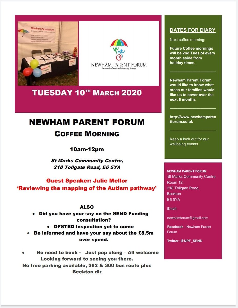 See you shortly
<a href="/NewhamLondon/">Newham London 💙</a> <a href="/NPF_SEND/">Newham Parent Forum</a> @SEND_NETS <a href="/The5es4/">The5es-4me</a> <a href="/aunty_princess/">AuntyPrincess</a> <a href="/Autismmother1/">Zahra A.Kheyre FRSA BA (Hons)Psych& Criminology</a> <a href="/Freddy7817/">Freddy78</a> <a href="/scyps/">Specialist Children & Young People’s Services ELFT</a> @NHSNewhamCCG <a href="/HW_Newham/">Healthwatch Newham</a> <a href="/RONEC_E15/">Ronald Openshaw #RONEC</a>