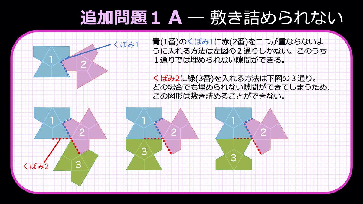 Kracie_foods's tweet photo. 追加問題の解答です✏️
答えはBでした！Bは大きな正六角形を作ることができるんです🧐 脳活チョコ1袋分では作れない大きさですが…😅
詳しい解説は画像をご覧ください💁🏻‍♀
#脳活チョコ https://t.co/TOpY00IkPM