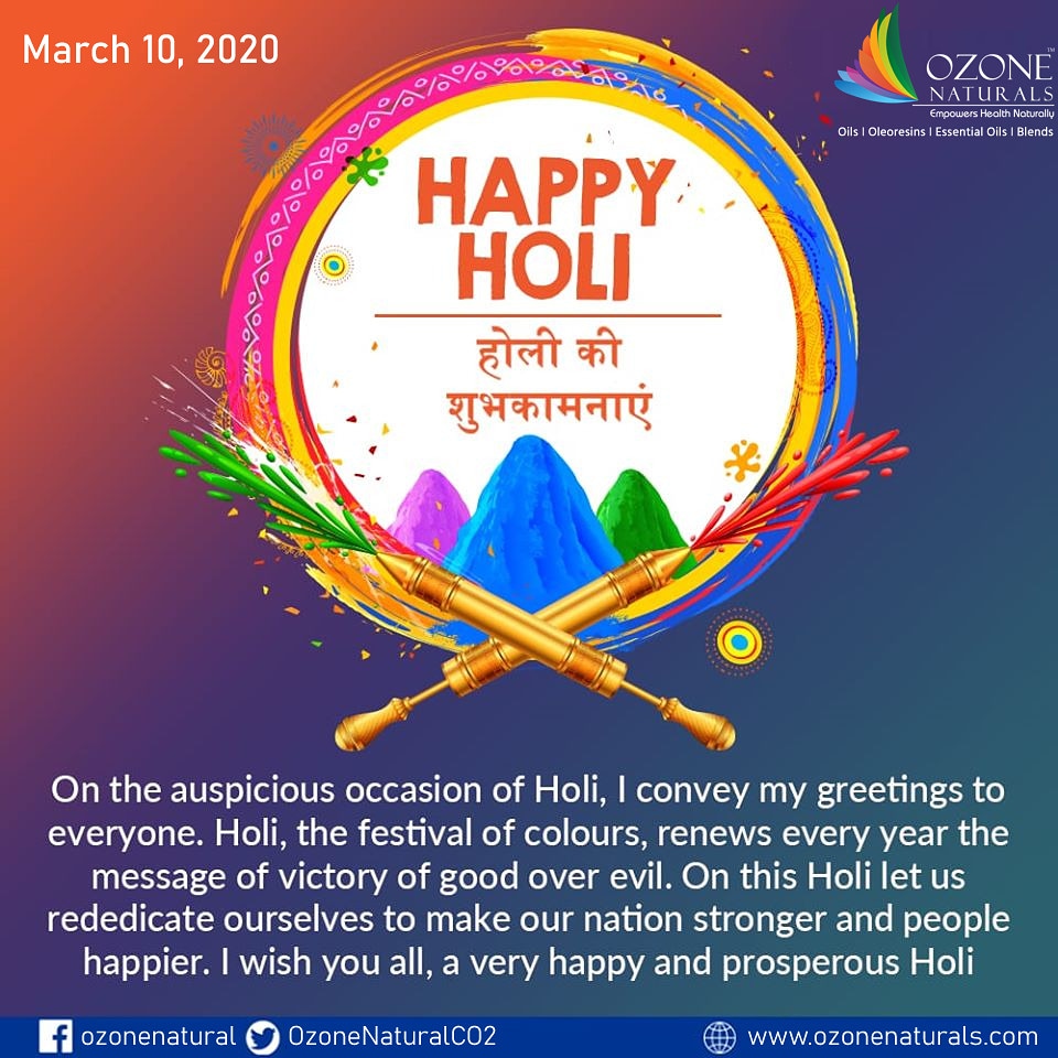 OzoneNaturalCO2's tweet photo. #OzoneNaturals wishes you &amp; your family Happy Holi stay healthy ... keep smiling..
#HappyHoli #Holi2020 #holifestival #colour #colours #colursoflove #naturalich #होली #festivalofcolours #friends #rang #holipowder #gulal #fun #holihai #foodingredients #spiceextracts #scfeco2 https://t.co/dHvE69Sr9j