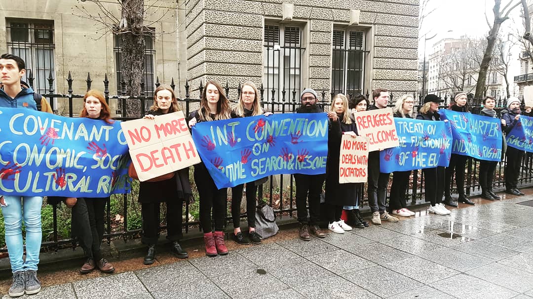 ClaireMLejeune's tweet photo. Fortress Europe is not our Europe. Fortress Europe kills. 

Demonstration this morning at the @UEFrance to demand respect of the fundamental rights of refugees at the Greek border. The current situation is unlawful and immoral.

We demand #EUmanity✊ https://t.co/TADmrK3Btk