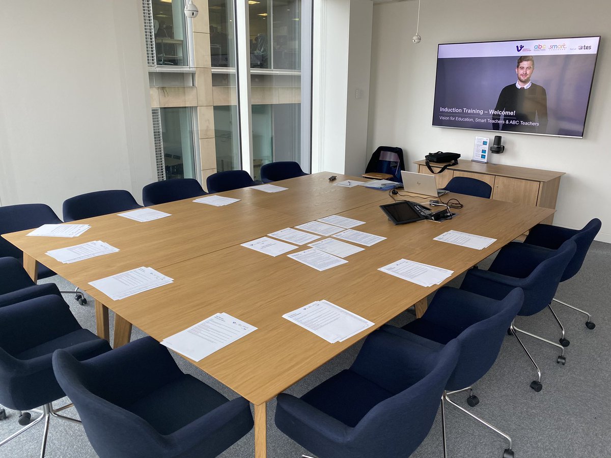 All set up and ready to go at HQ. Today we’re welcoming into the business our new cohort of Consultants, Resourcers and Safeguarding staff from across <a href="/VisionForEd/">Vision for Education</a> @ABCTeachersTES and <a href="/smartteachers/">Smart Teachers</a> - looking forward to a very productive day! #induction #training