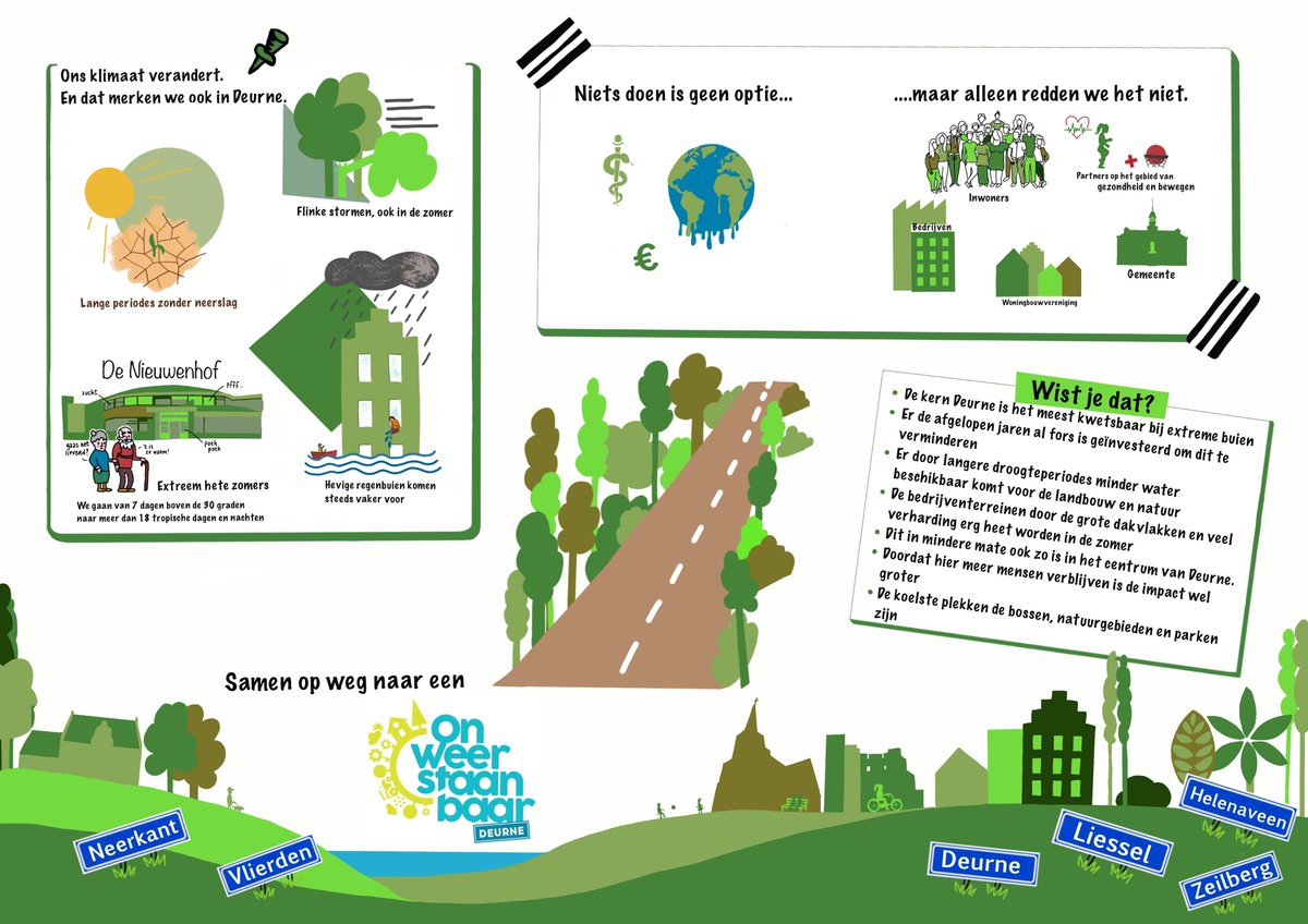 Waar is de grootste kans op wateroverlast? Welke plekken zijn het meest gevoelig voor hitte? En waar zijn de gevolgen van droogte het meest merkbaar? Dit hebben we in beeld gebracht met een 'klimaatstresstest'. Je vindt de resultaten op 👉 deurne.nl/onweerstaanbaar