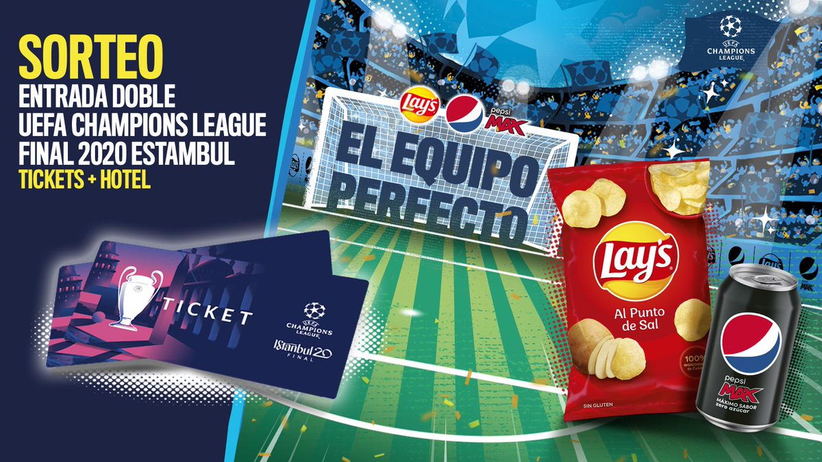Pepsi_es's tweet photo. ⚽ ¡SORTEO! ⚽ 
👉 ¡Sorteamos una ENTRADA DOBLE + HOTEL para ir a la FINAL de la UEFA Champions League! 🏆 Para participar (+18): 

⚽ Síguenos 
🔃 Haz RT 

#JuntosALaFINAL 
¡Suerte! ¡Puedes participar hasta el 19/03!

Consulta las bases legales: https://t.co/2hwiqgCP6a https://t.co/me0FglRngu