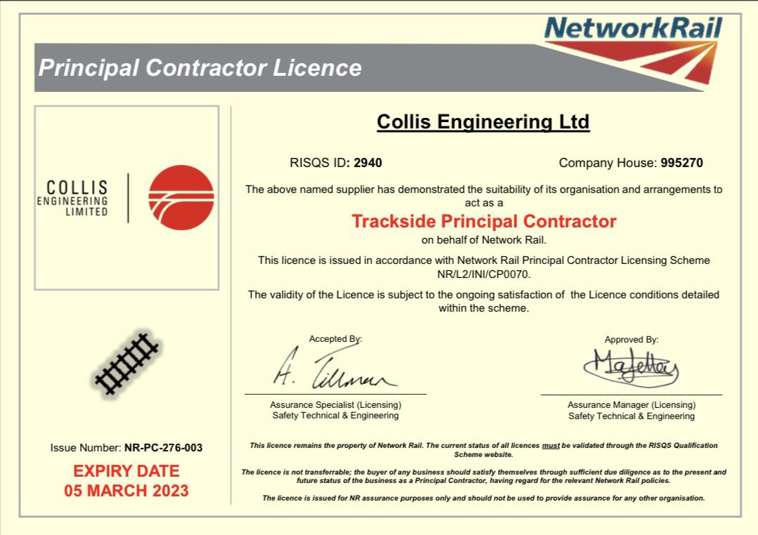 Great news for Collis Engineering to be able to announce we have successfully passed our principal contractors audit and our provisional license has been upgraded to a full one! We look forward to supporting Network Rail  in more PC work in the future. #signalling #civilengineer