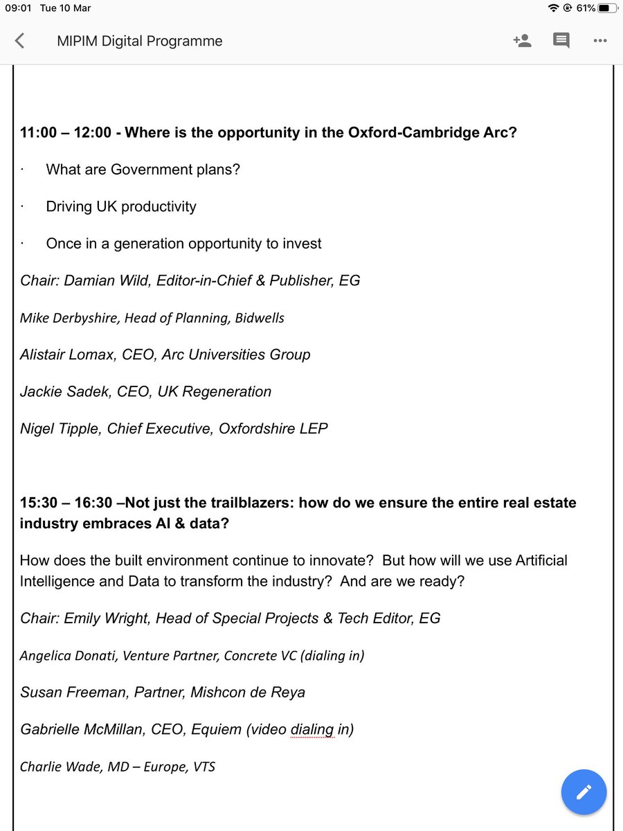 DamianWild's tweet photo. And here’s our full #MIPIM #EGatMIPIM programme for the week: 3 days, 8 sessions & >30 speakers. Tune in on @estatesgazette’s @Twitter & @LinkedInUK pages or via #RadiusDX https://t.co/Pf2JJ1wpOs
