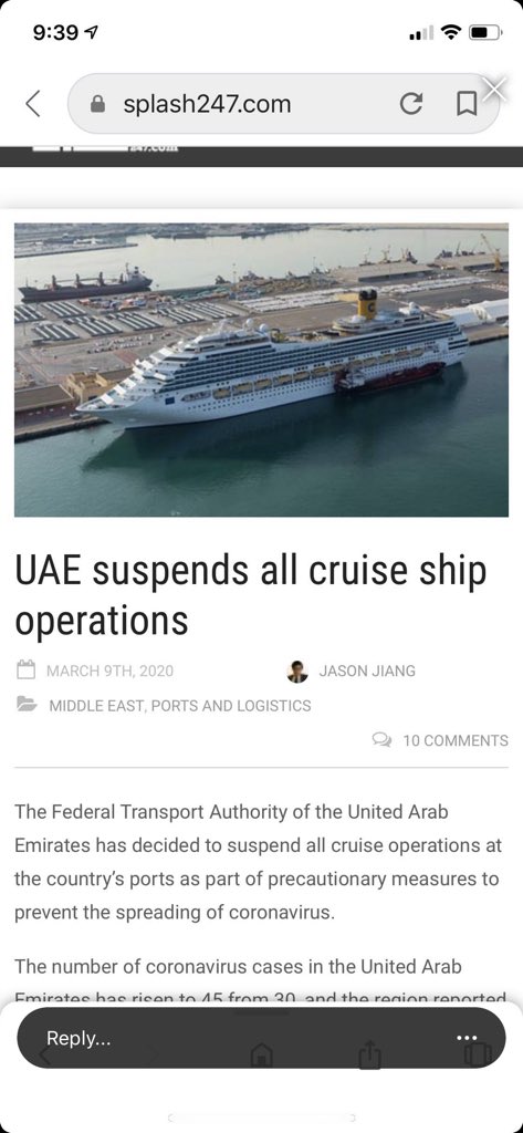 So we keep adding uninterrupted sea days... we are en route to Abu Dhabi, where we will get in 2 days... but now I’m reading the news and it looks like another disappointment