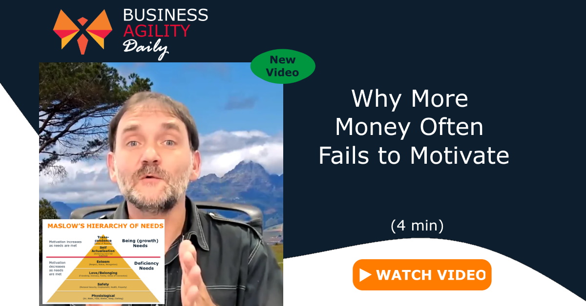 In this Business Agility Daily video Mathias Tölken introduces the two different types of motivation and what you can do to have a team that will want to go anywhere with you.
xuviate.com/why-more-money…