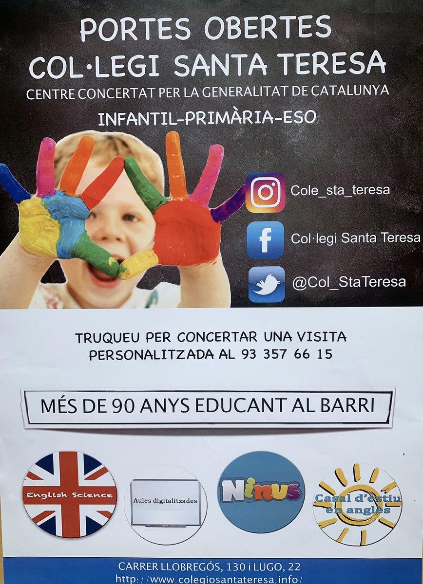 Col_StaTeresa's tweet photo. Ja estem fent portes obertes!!!
Us esperem abans del 23 de març que comença la preinscripció! #escola #primaria  #infantil  #secundaria #portesobertes #puertasabiertas #preinscripcio #colegios #carmel #carmelcomerç https://t.co/xF9waf7r7r
