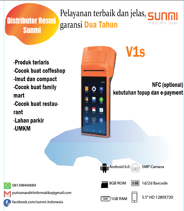 sunmipos's tweet photo. Buat kamu yang suka barang-barang imut dan compact, SUNMI V1s paling tepat buat kamu. Gimana nggak? Dalam satu perangkat, kamu bisa mendapatkan sistem Android, printer thermal, kamera dan dan scanner sekaligus https://t.co/nbIQ5ZpL1E