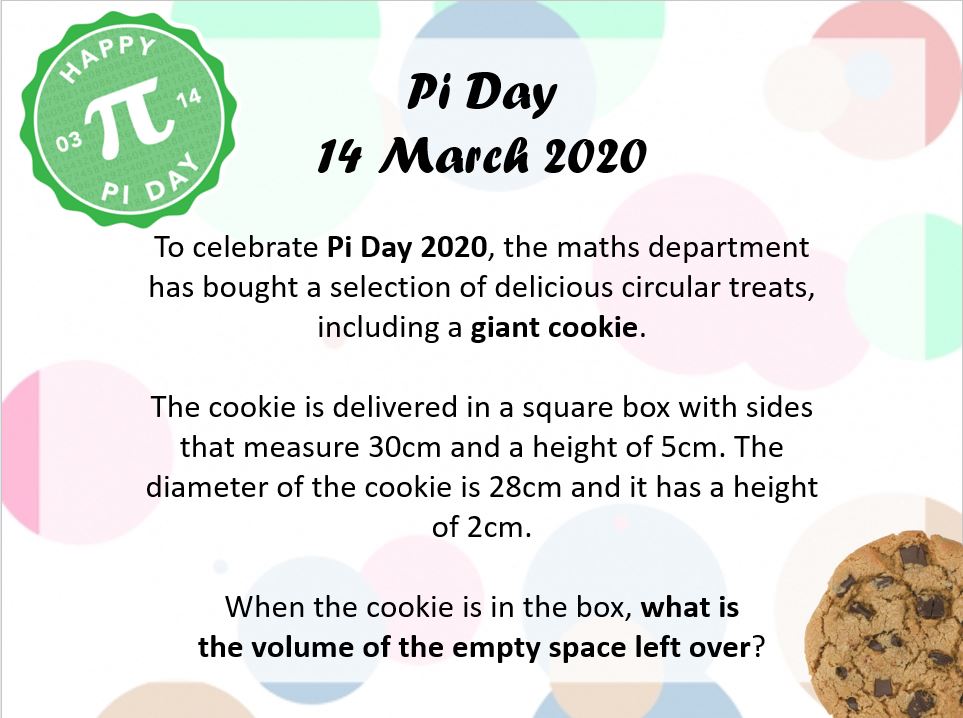 To celebrate #PiDay2020 Fitzalan mathematicians are hard at work solving this puzzle... which form group will win the coveted giant cookie on Friday?