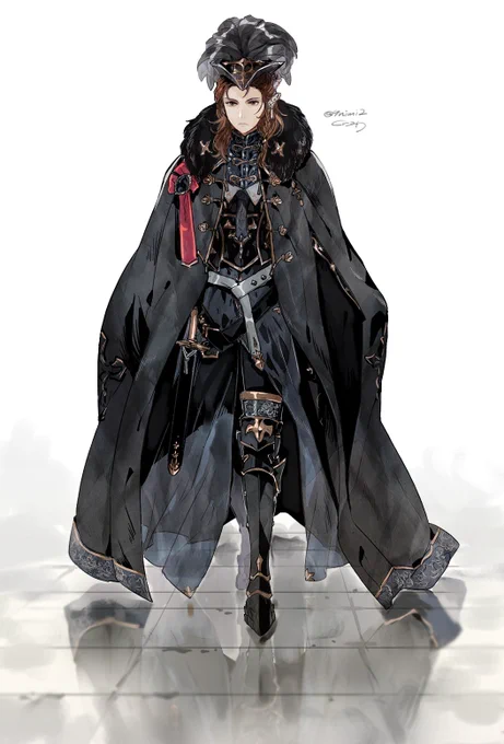 四騎士イベントがまだ亡国くらいだった頃に黒竜騎士団時代の式典服が見た過ぎるなと思って描いたジークフリートさん 