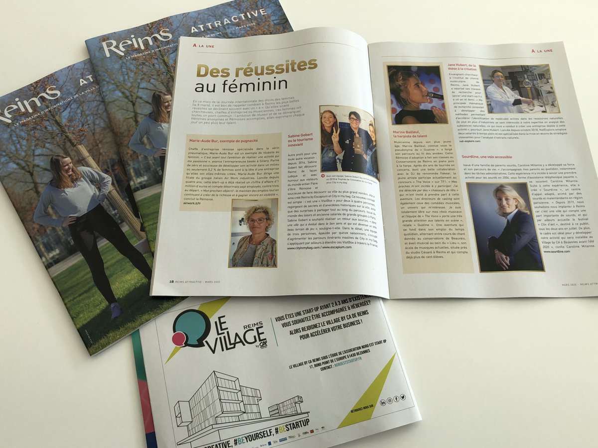 VillageCAReims's tweet photo. On parle du Village dans le dernier n° du magazine Reims Attractive de la @VilledeReims avec les portraits de nos dirigeantes de start-up ! Fierté maximale 💪👩💻👩🔬 !
#VillagebyCA #reims #bezannes #startup #femme #onparledenous #presse #NatExplore #Sourdline https://t.co/bIrSweZfYs