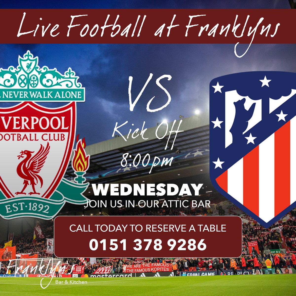 Champions league is back! Liverpool  vs Madrid is live tomorrow at franklyns 8pm KO 🔴🔵
. .
Make sure you reserve a table on 0151 378 9286
.
. ⚽️⚽️⚽️⚽️⚽️⚽️⚽️⚽️⚽️⚽️⚽️⚽️ .
#franklyns #heswall #livefootball #wednesday #championsleague #liverpool #reds #fbk #burgers #kebab #platters