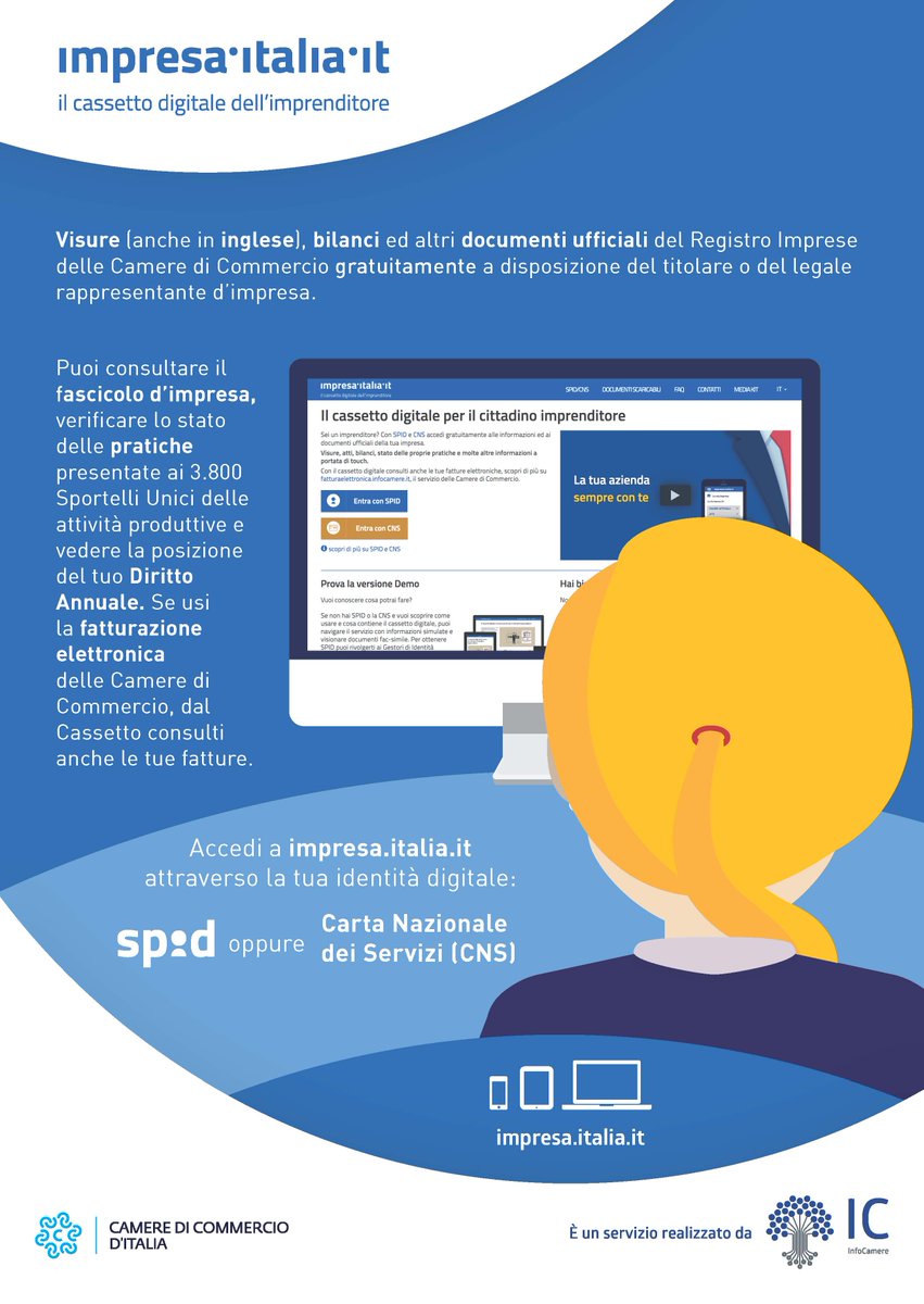infocamere's tweet photo. Un aiuto concreto dalle #cameredicommercio Con il #cassettodigitale dell'imprenditore https://t.co/hCkH1cKFdL non hai bisogno di spostarti perché la tua impresa è sempre con te! 👉 https://t.co/EgQV5SXI13 #restiamoacasa @MISE_GOV @AgidGov @unioncamere @InnovazioneGov @MEF_GOV https://t.co/6AJaJ4LrFm