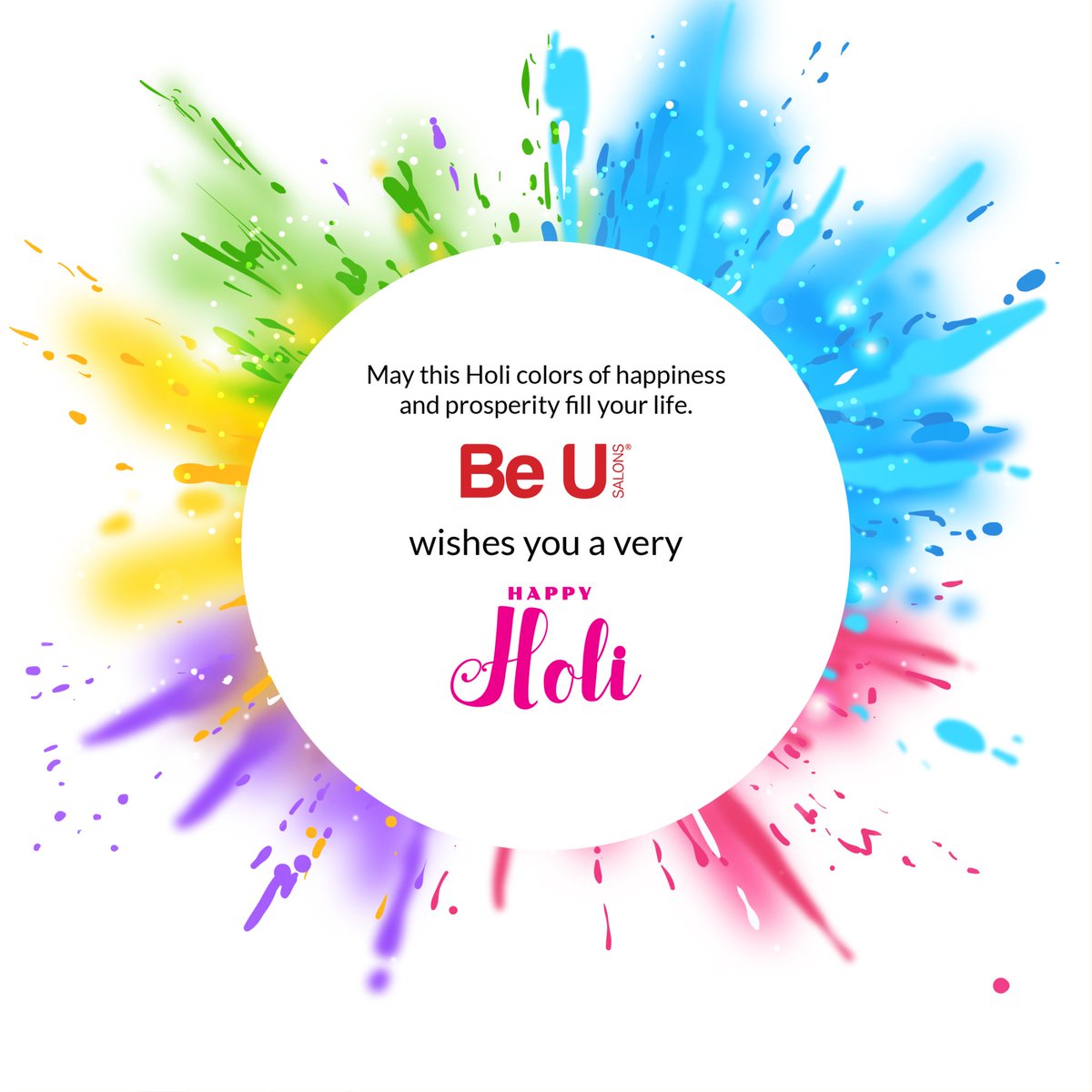 BeUsalons's tweet photo. Let this day be a celebration of togetherness and love.

#BeUSalons wishes you all a #HappyHoli 

#festivalofcolors #beautykanayaadda#BeU https://t.co/ZG7SAvBptK