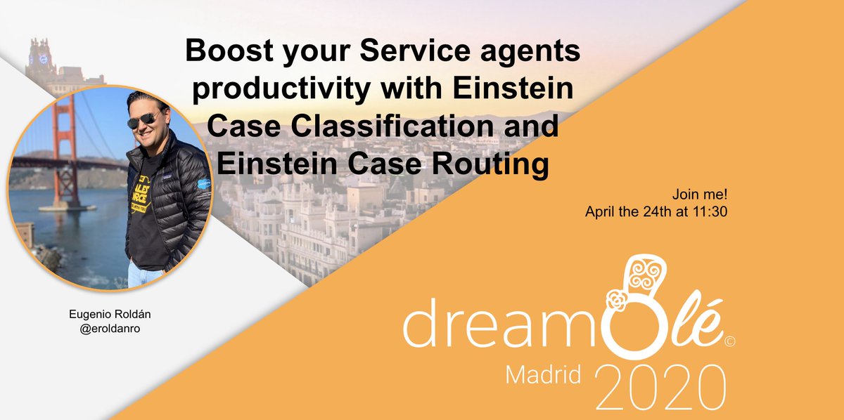 dreamOle__c's tweet photo. Join us at @dreamOle__c  on April 24th in #Madrid so you don't miss @eroldanro session: "Boost your Service agents productivity with #Einstein Case Classification and #Einstein Case Routing"
For more info &amp; tickets: https://t.co/bIRHhFYGfv #dreamOle2020 #ohana https://t.co/4lwrLMREF4
