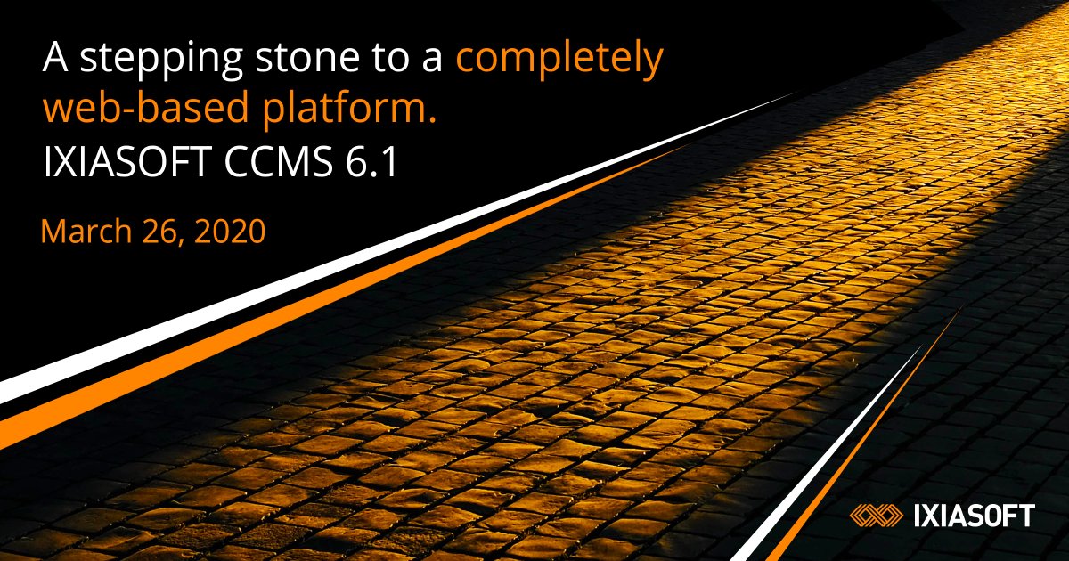 IXIASOFT's tweet photo. It's here! (Well, almost.) Today we are happy to announce IXIASOFT CCMS 6.1 will officially be released on March 26, 2020. 🔥 🙌
#teamccms #technicaldocumentation #techdocs #techcomm #technicalcommunications #ditacms #ditaccms #ditarelease https://t.co/7NANacEFDL
