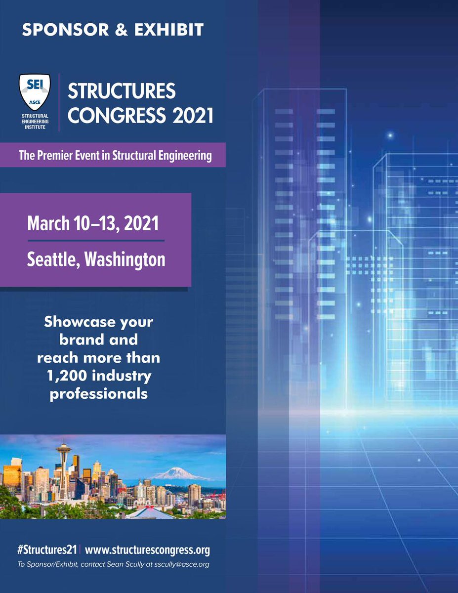 ASCE_SEI's tweet image. Exactly one year from today #Structures21 will be in Seattle! Time to  chose your exhibiting and/or sponsoring opportunities that best suit your organization. 
ow.ly/8Zz350ysqwo