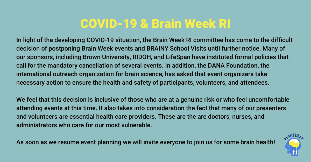 BrainWavesRI's tweet image. Important #COVID19 and #BrainWeekRI 2020 UPDATE. Please read: